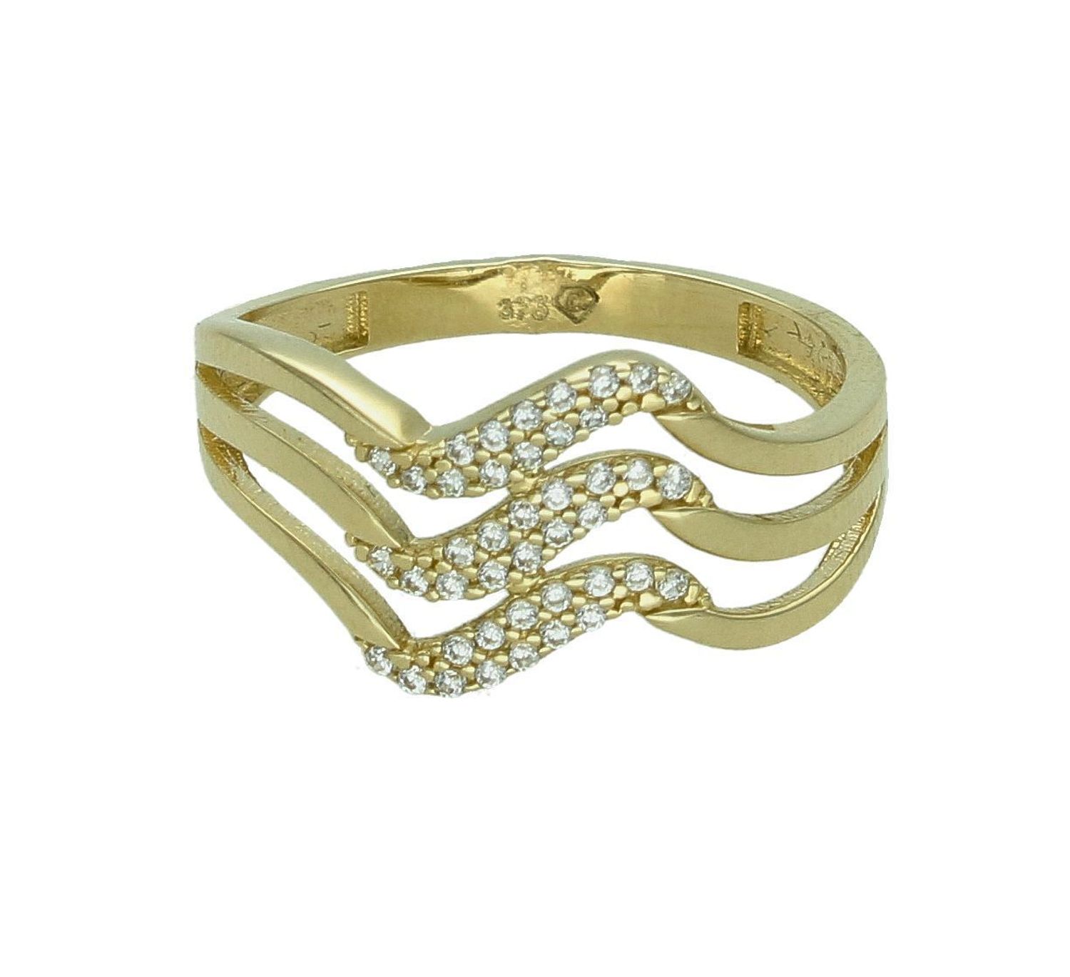 Złoty pierścionek damski 375 szeroki z cyrkoniami PI 7017 375. Złoty pierścionek damski. Pierścionek złoty damski o modnym wzorze. Złoty damski pierścionek próby 375. Pierścionek złoty dla kobiety na prezent (1).jpg